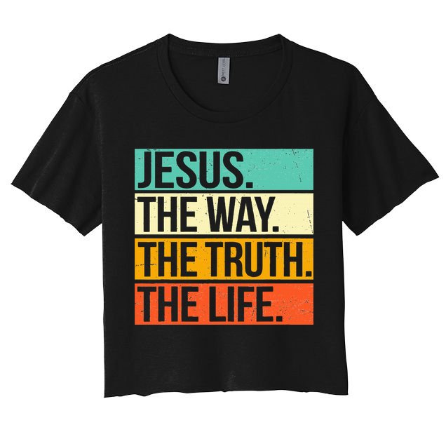 Retro Jesus The Way Truth Life Christian Bible Prayer Women's Crop Top Tee
