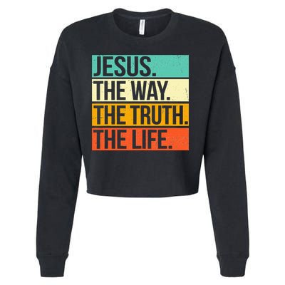 Retro Jesus The Way Truth Life Christian Bible Prayer Cropped Pullover Crew