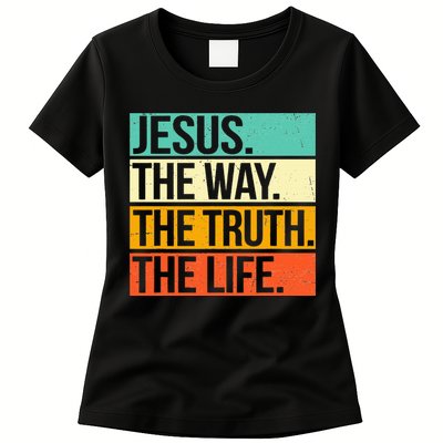 Retro Jesus The Way Truth Life Christian Bible Prayer Womens T-Shirt