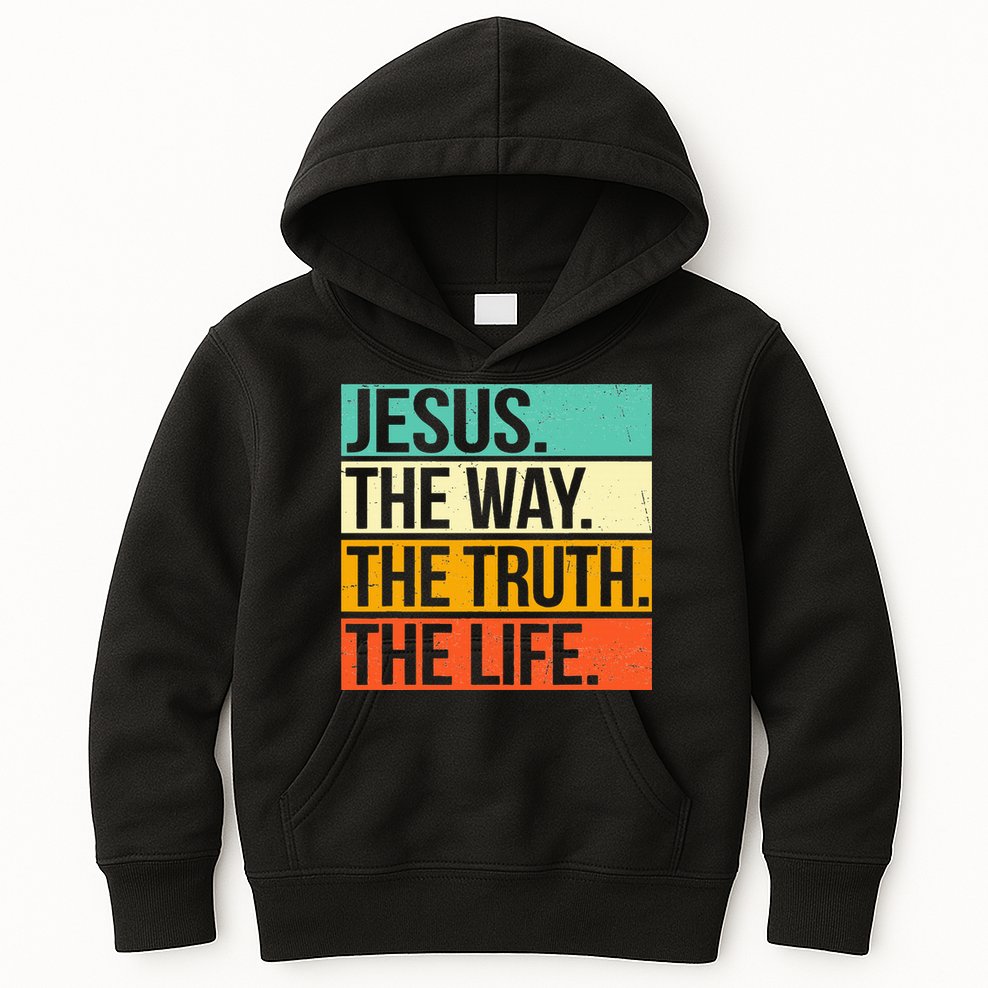 Retro Jesus The Way Truth Life Christian Bible Prayer Kids Hoodie