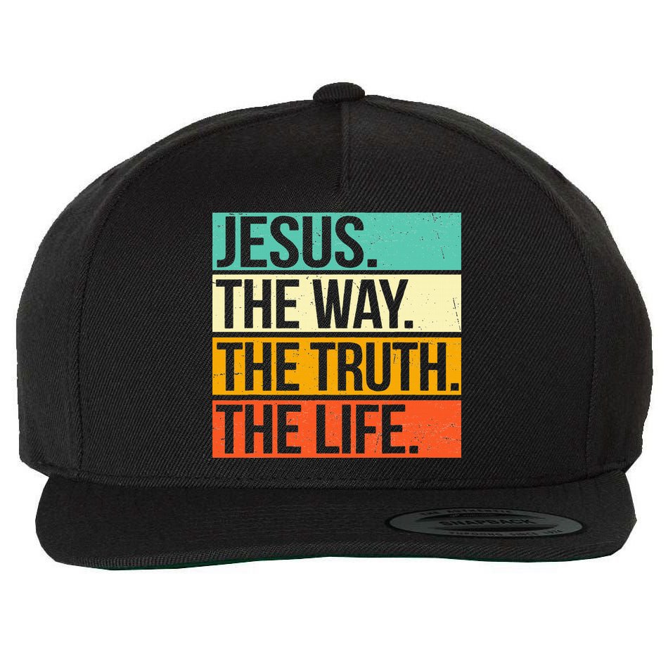 Retro Jesus The Way Truth Life Christian Bible Prayer Wool Snapback Cap