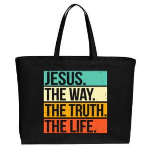 Retro Jesus The Way Truth Life Christian Bible Prayer Cotton Canvas Jumbo Tote