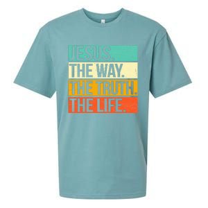 Retro Jesus The Way Truth Life Christian Bible Prayer Sueded Cloud Jersey T-Shirt