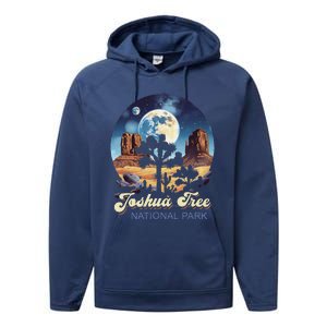 Retro Joshua Tree National Park Night Camping Hiking Performance Fleece Hoodie