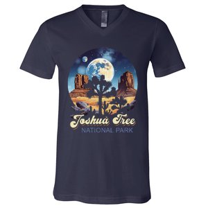 Retro Joshua Tree National Park Night Camping Hiking V-Neck T-Shirt