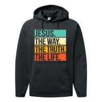 Retro Jesus The Way Truth Life Christian Bible Performance Fleece Hoodie