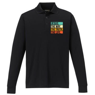 Retro Jesus The Way Truth Life Christian Bible Performance Long Sleeve Polo