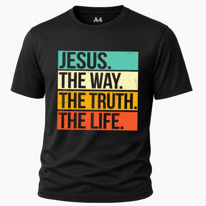 Retro Jesus The Way Truth Life Christian Bible Cooling Performance Crew T-Shirt