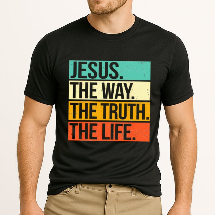 Retro Jesus The Way Truth Life Christian Bible Cooling Performance Crew T-Shirt