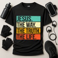Retro Jesus The Way Truth Life Christian Bible Cooling Performance Crew T-Shirt
