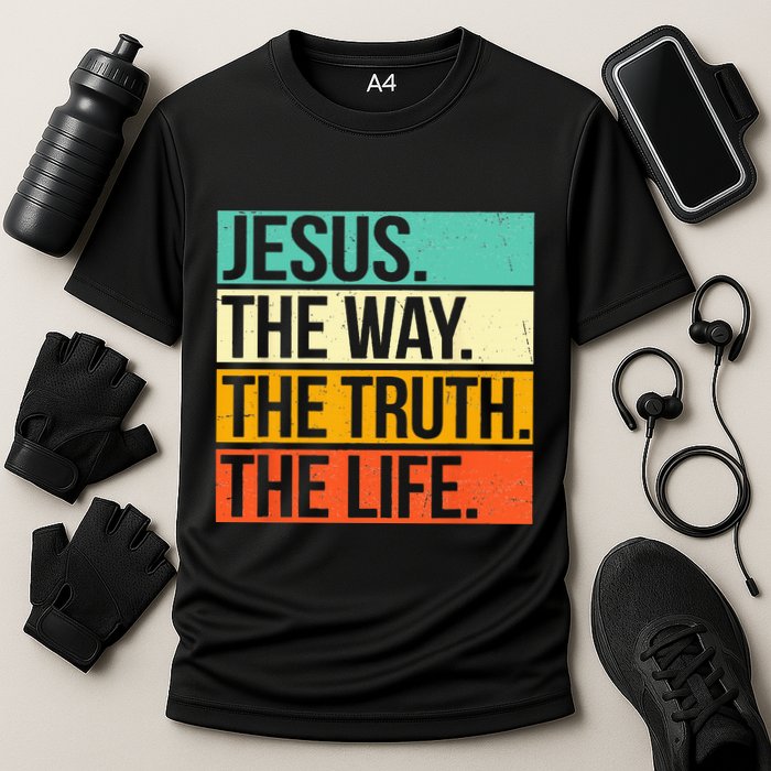 Retro Jesus The Way Truth Life Christian Bible Cooling Performance Crew T-Shirt
