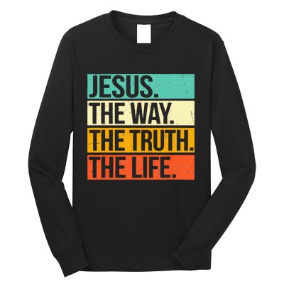 Retro Jesus The Way Truth Life Christian Bible Long Sleeve Shirt