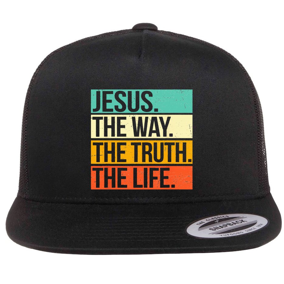 Retro Jesus The Way Truth Life Christian Bible Flat Bill Trucker Hat