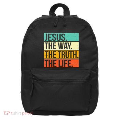 Retro Jesus The Way Truth Life Christian Bible 16 in Basic Backpack