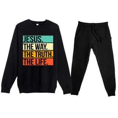 Retro Jesus The Way Truth Life Christian Bible Premium Crewneck Sweatsuit Set