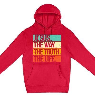 Retro Jesus The Way Truth Life Christian Bible Premium Pullover Hoodie