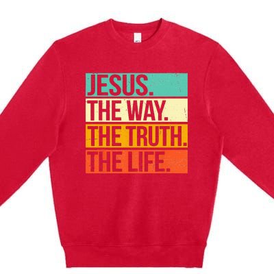 Retro Jesus The Way Truth Life Christian Bible Premium Crewneck Sweatshirt