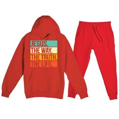 Retro Jesus The Way Truth Life Christian Bible Premium Hooded Sweatsuit Set