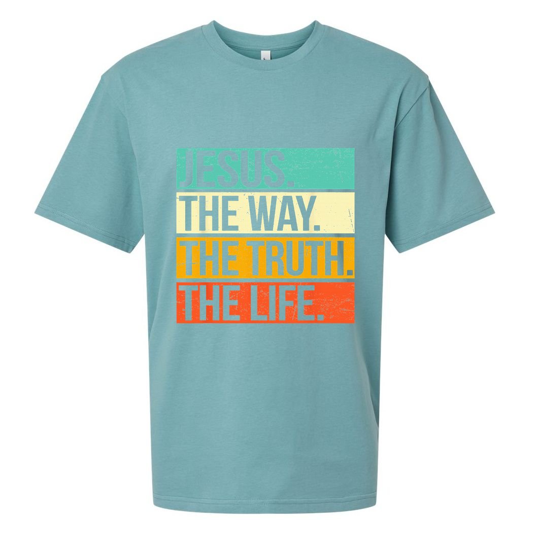 Retro Jesus The Way Truth Life Christian Bible Sueded Cloud Jersey T-Shirt