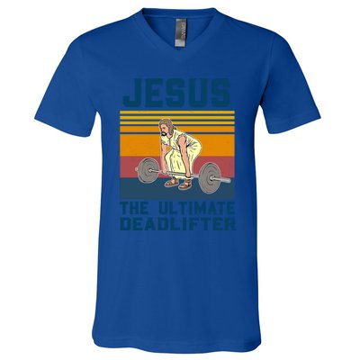 Retro Jesus The Ultimate Deadlifter Christian Gym Clothing Great Gift V-Neck T-Shirt