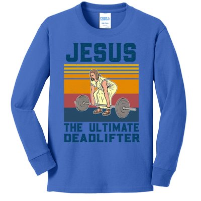 Retro Jesus The Ultimate Deadlifter Christian Gym Clothing Great Gift Kids Long Sleeve Shirt