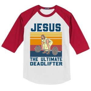 Retro Jesus The Ultimate Deadlifter Christian Gym Clothing Great Gift Kids Colorblock Raglan Jersey