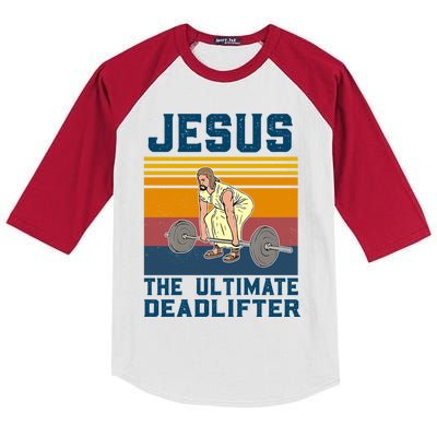 Retro Jesus The Ultimate Deadlifter Christian Gym Clothing Great Gift Kids Colorblock Raglan Jersey