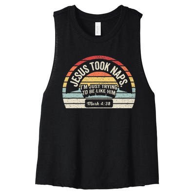 Retro Jesus Took Naps Mark 438 Christian Funny Faith Women's Racerback Cropped Tank