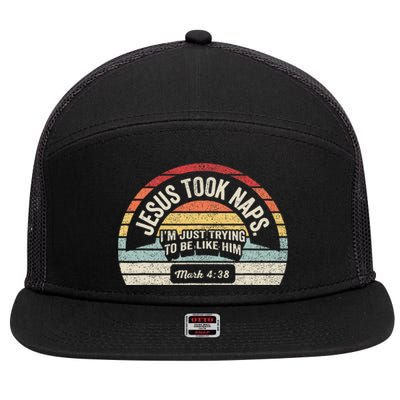 Retro Jesus Took Naps Mark 438 Christian Funny Faith 7 Panel Mesh Trucker Snapback Hat