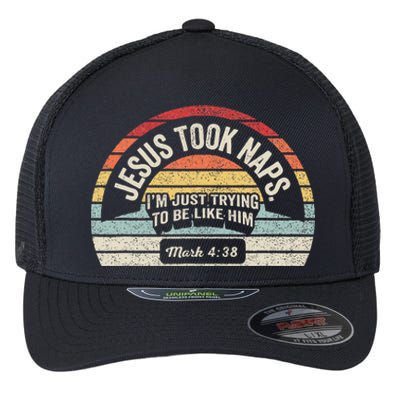 Retro Jesus Took Naps Mark 438 Christian Funny Faith Flexfit Unipanel Trucker Cap