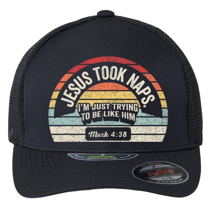 Retro Jesus Took Naps Mark 438 Christian Funny Faith Flexfit Unipanel Trucker Cap