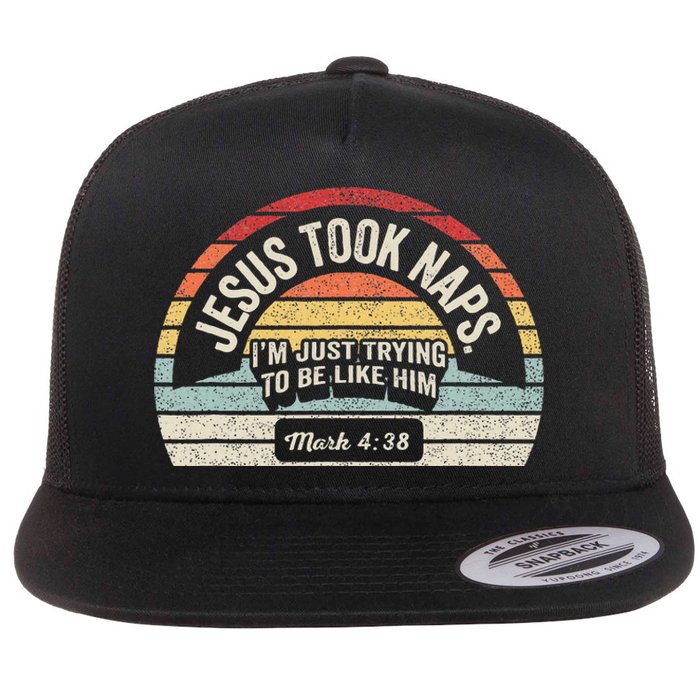 Retro Jesus Took Naps Mark 438 Christian Funny Faith Flat Bill Trucker Hat