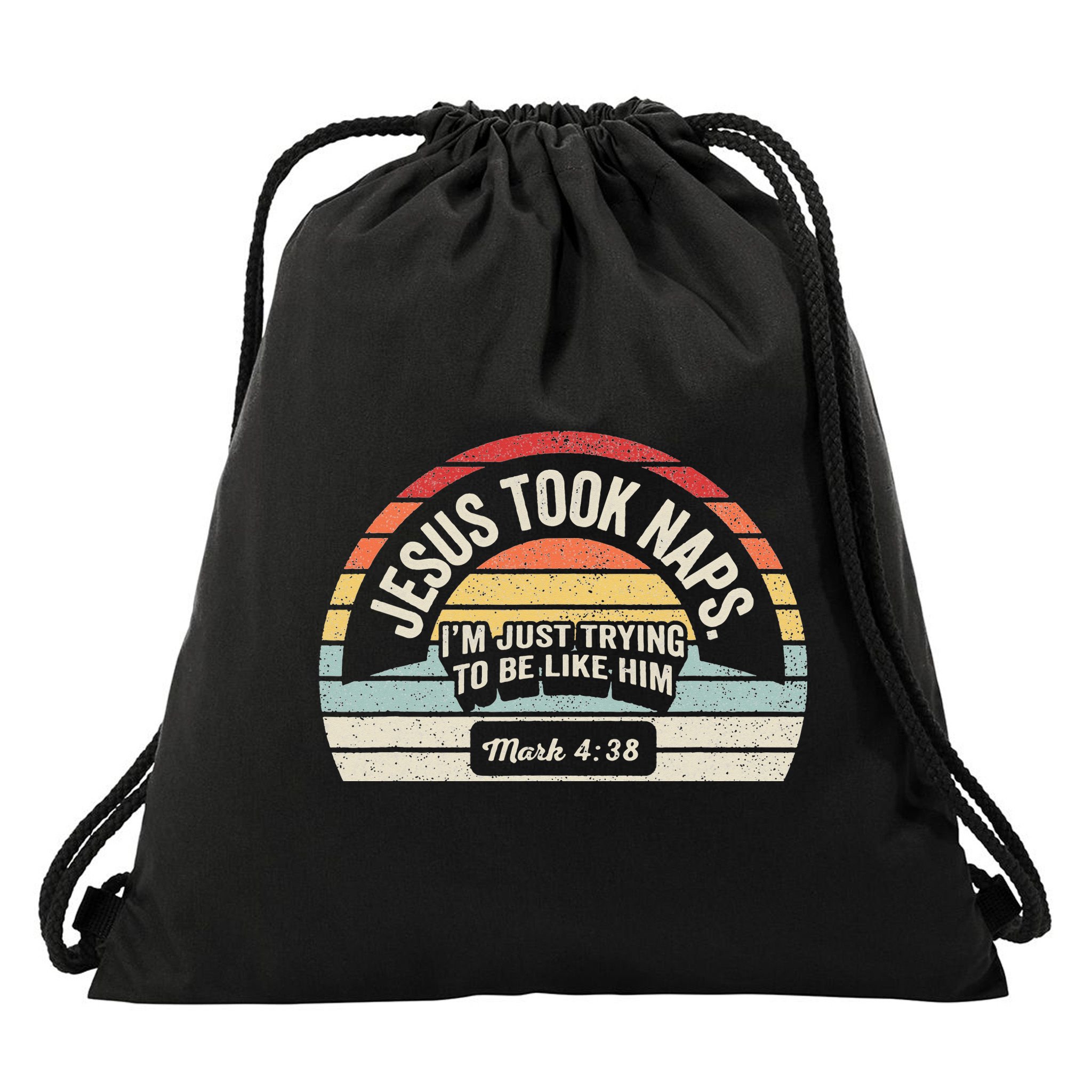 Retro Jesus Took Naps Mark 438 Christian Funny Faith Drawstring Bag