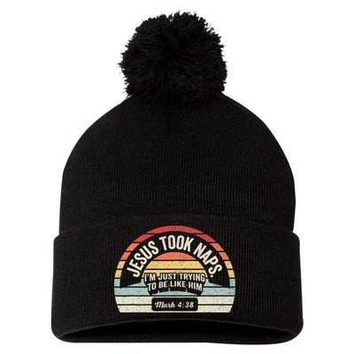 Retro Jesus Took Naps Mark 438 Christian Funny Faith Pom Pom 12in Knit Beanie
