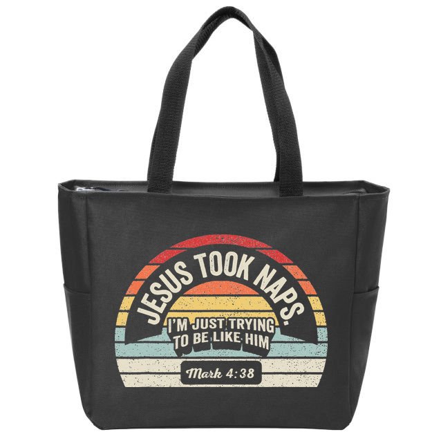 Retro Jesus Took Naps Mark 438 Christian Funny Faith Zip Tote Bag