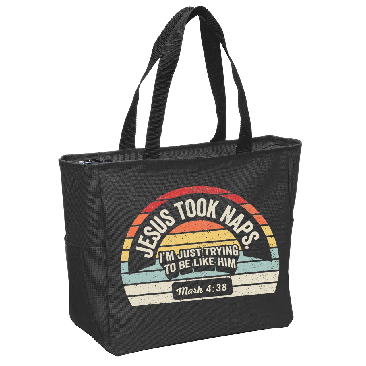 Retro Jesus Took Naps Mark 438 Christian Funny Faith Zip Tote Bag