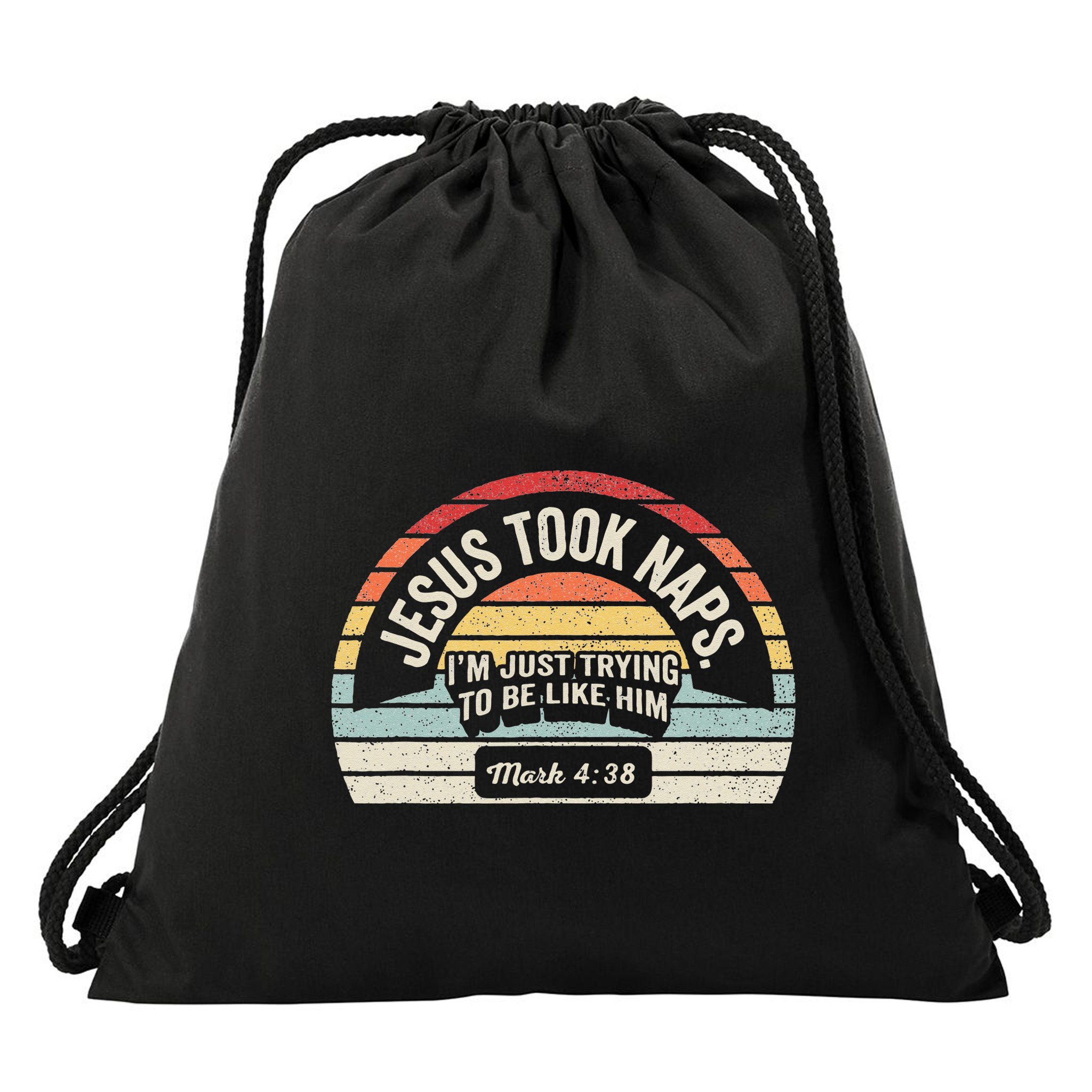 Retro Jesus Took Naps Mark 438 Christian Funny Faith Drawstring Bag
