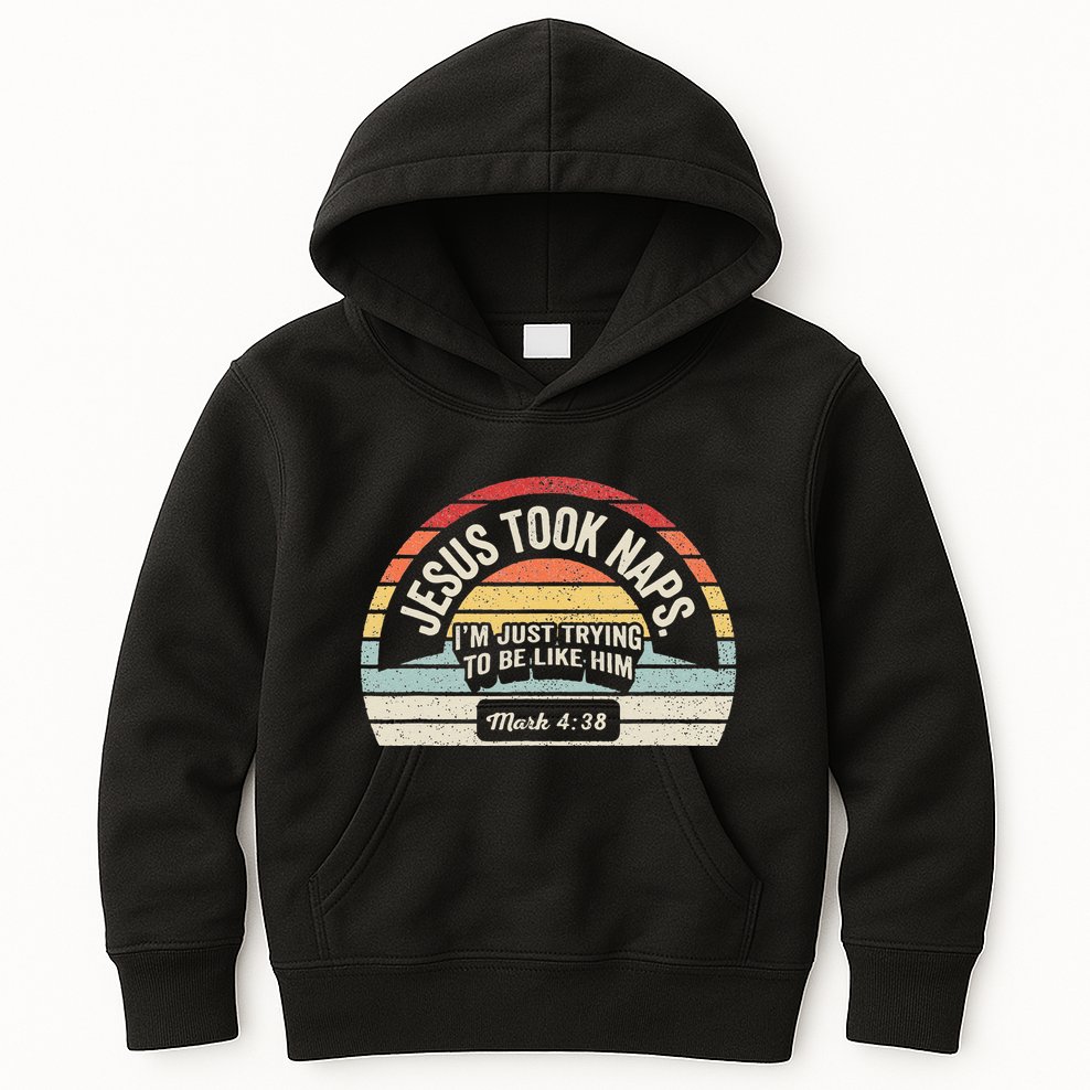 Retro Jesus Took Naps Mark 438 Christian Funny Faith Kids Hoodie