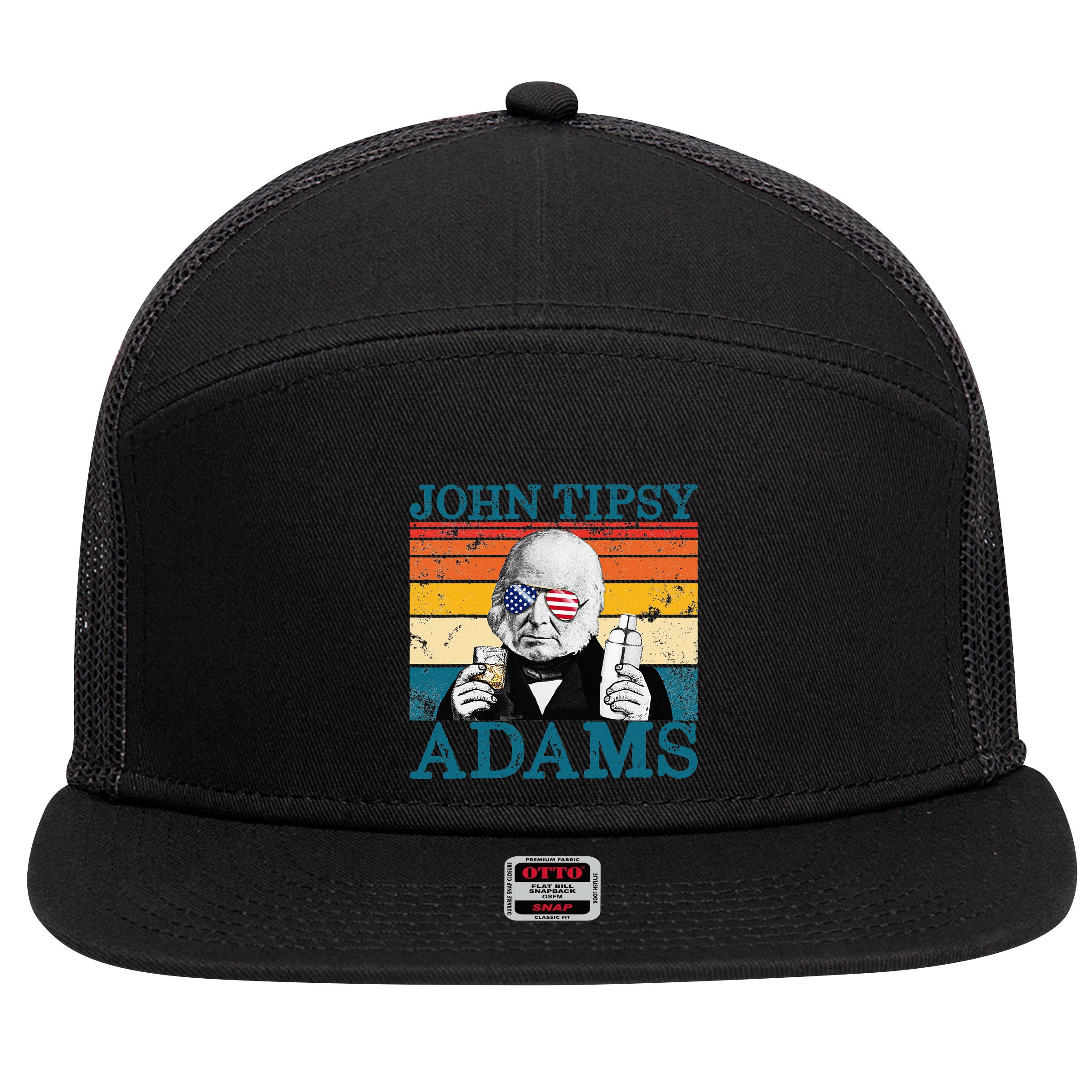 Retro John Tipsy Adams President John Quincy Adams July 4th 7 Panel Mesh Trucker Snapback Hat