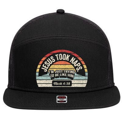 Retro Jesus Took Naps Mark 438 Christian Funny Faith 7 Panel Mesh Trucker Snapback Hat
