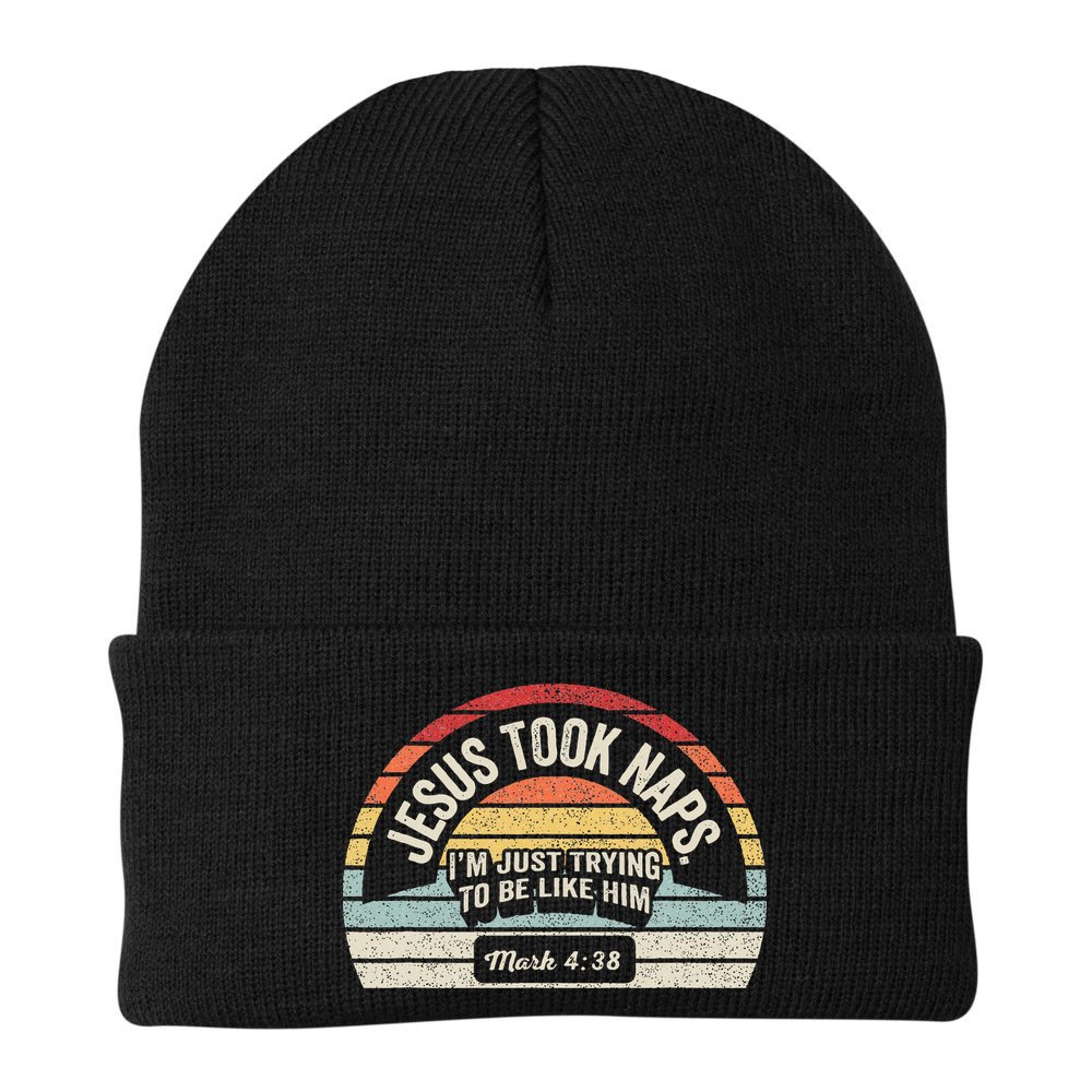Retro Jesus Took Naps Mark 438 Christian Funny Faith Beanie