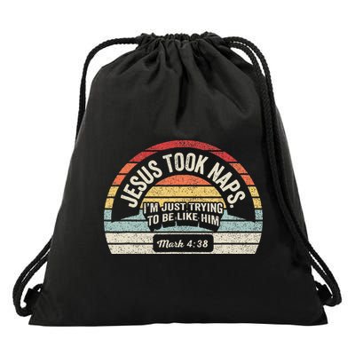 Retro Jesus Took Naps Mark 438 Christian Funny Faith Drawstring Bag