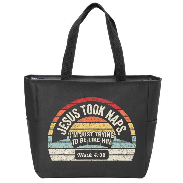Retro Jesus Took Naps Mark 438 Christian Funny Faith Zip Tote Bag