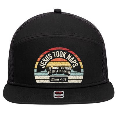 Retro Jesus Took Naps Mark 438 Christian Funny Faith 7 Panel Mesh Trucker Snapback Hat