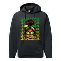 Retro Jamaica Women Messy Bun Jamaican Women Flag Performance Fleece Hoodie