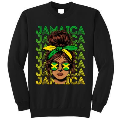 Retro Jamaica Women Messy Bun Jamaican Women Flag Sweatshirt