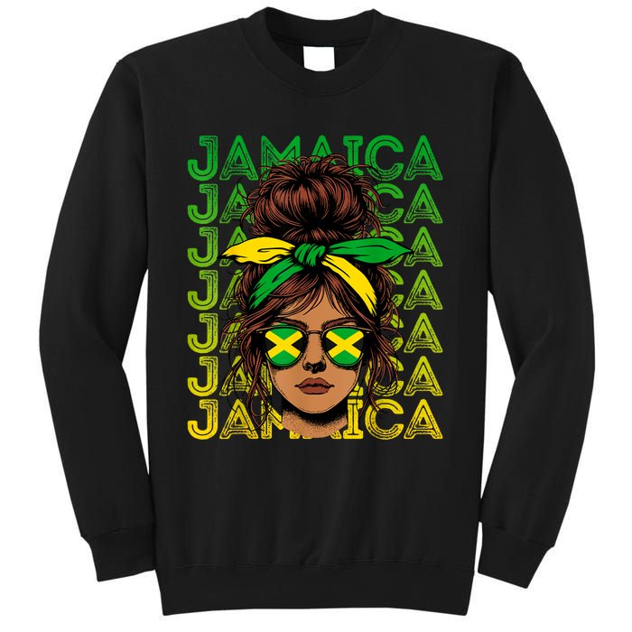 Retro Jamaica Women Messy Bun Jamaican Women Flag Sweatshirt