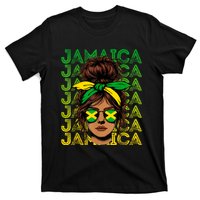 Retro Jamaica Women Messy Bun Jamaican Women Flag T-Shirt