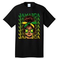 Retro Jamaica Women Messy Bun Jamaican Women Flag Tall T-Shirt