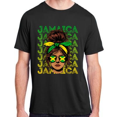 Retro Jamaica Women Messy Bun Jamaican Women Flag Adult ChromaSoft Performance T-Shirt